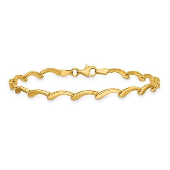 14K Yellow Gold Wave Link Bracelet(7 inches)